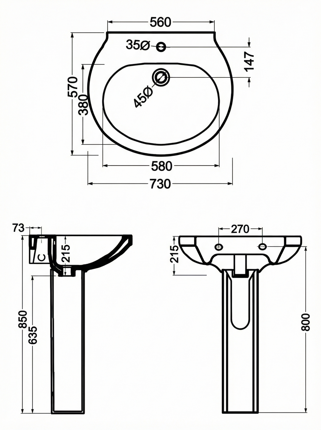 Bellezza Wash Basin with Pedestal